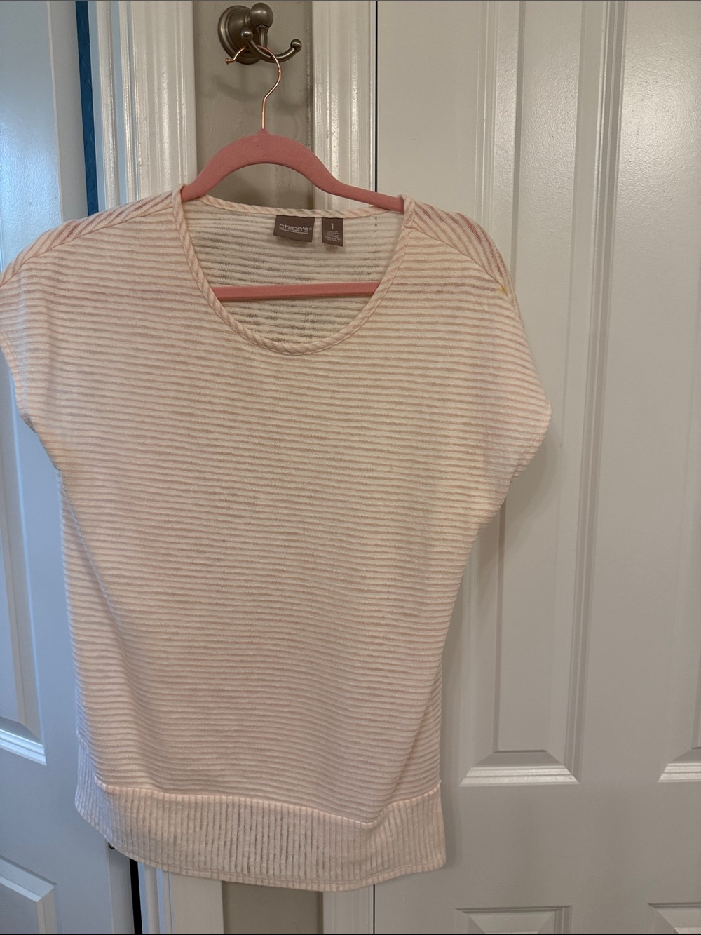 Chico Cream and Pink Striped Short Sleeve Top